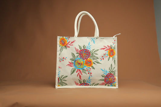 Soft Jute Mix Floral Office Bag