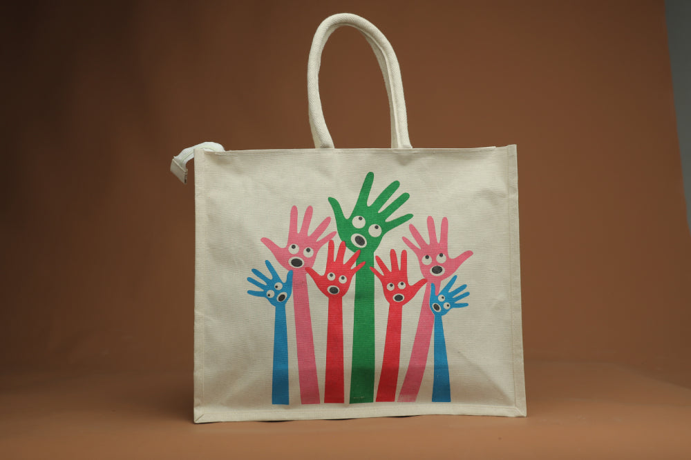Soft Jute Mix Floral Office Bag